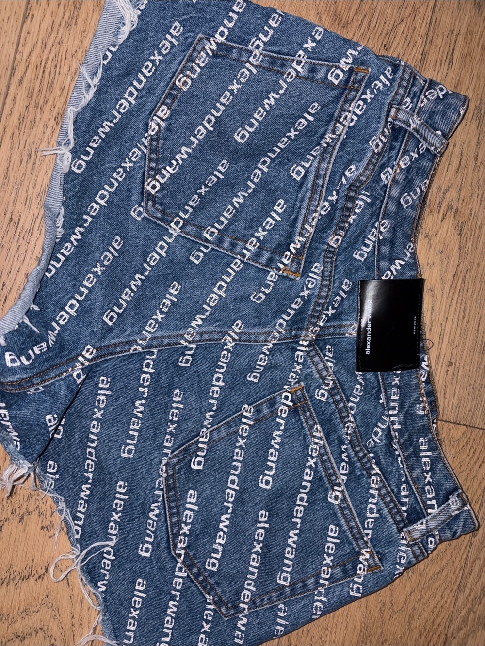 Alexander Wang Navy Logo-Print Denim Cutoff Shorts - Picture 7 of 7